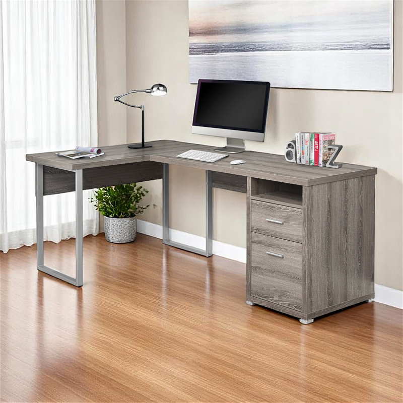 Boyet Brown Finish Modern Computer Desk with Silver Metal Legs, 29.85" H X 78.56" W X 47.03" D