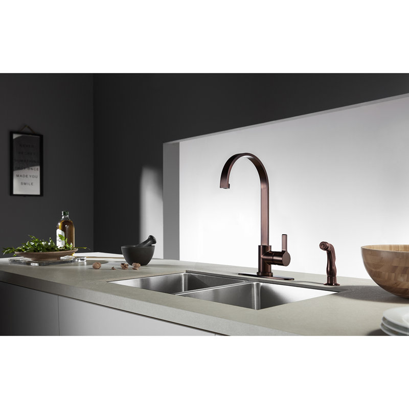 Kingston Brass Continental Single-Handle 2-Hole Deck Mount Kitchen Faucet with Side Sprayer