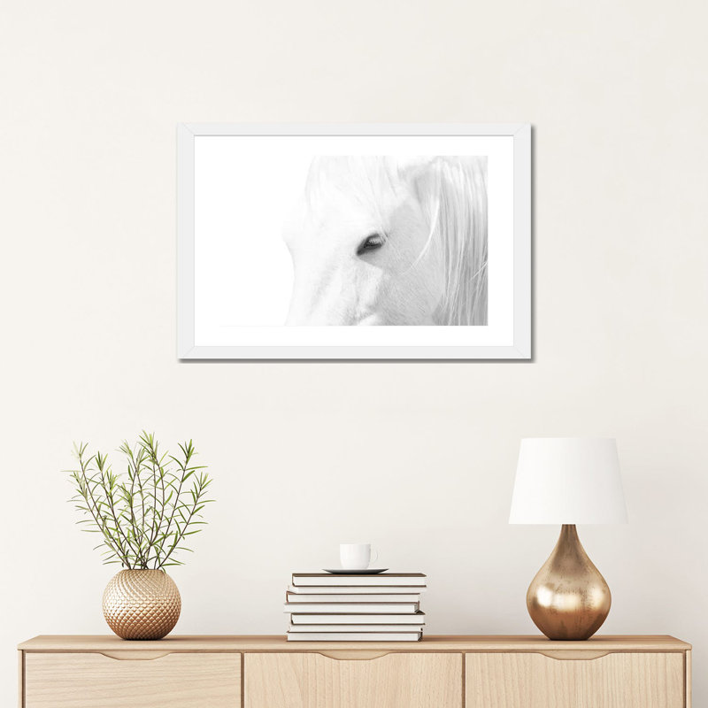 « Cheval blanc » par Marco Carmassi-impression d’art graphique, Papier blanc, Blanc, H 16 po x l 24 po x P 1 po