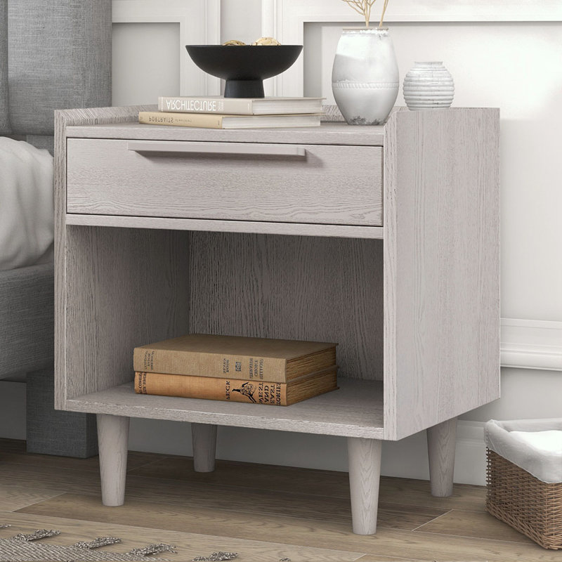Nightstand, 24.4" H x 22.8" W x 16.9" D, Gray