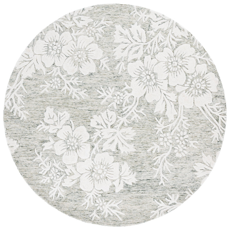 Glamour 151 Hand Tufted Wool/Cotton/Viscose Floral Rug in Green/Ivory, Round 6'