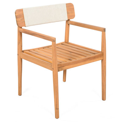 4 chaises de patio en bois avec corde à l'épreuve des intempéries, conception confortable nécessitant peu d'entretien