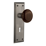 Brown Porcelain Interior Mortise Door Knob with New York Long Plate