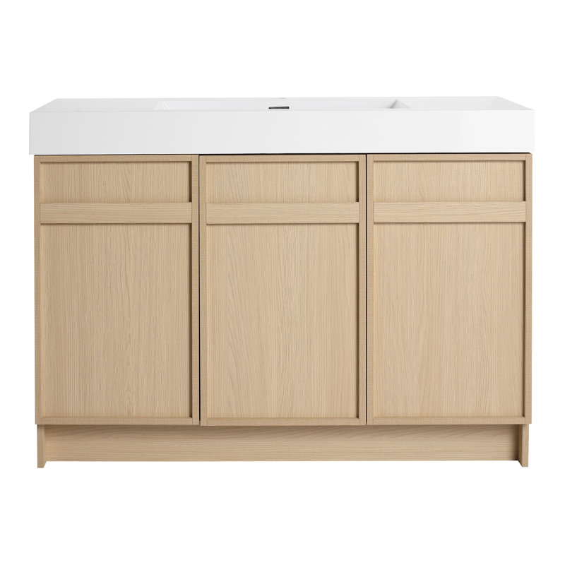Meuble-lavabo autoportant avec lavabo en résine et 3 portes d'armoire à fermeture en douceur (KD-PACKING)