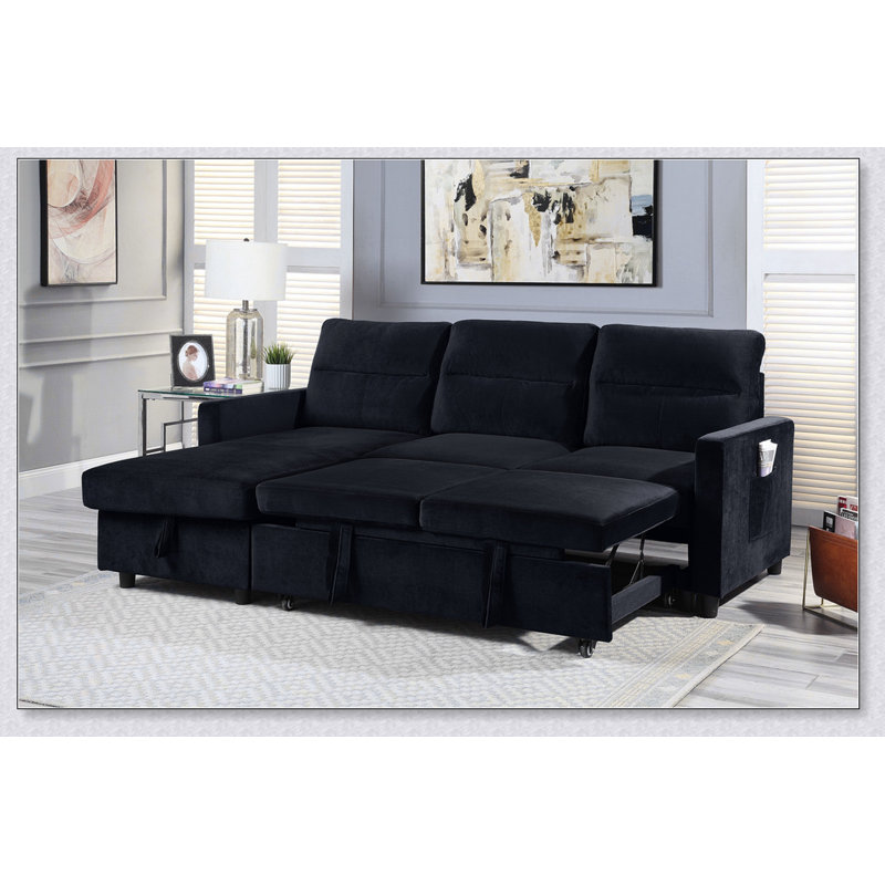 Canapé-lit modulaire réversible en velours noir 81,5 po Ivy