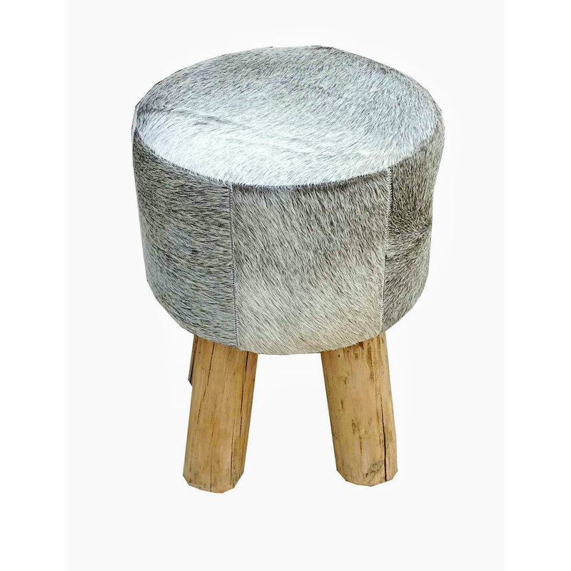 Tabouret JONI en cuir de vache gris