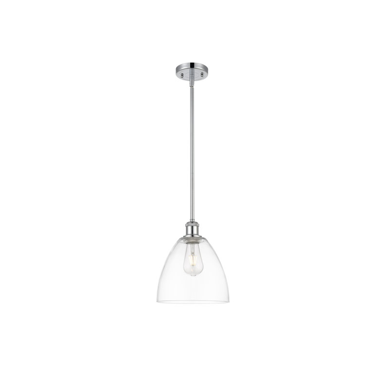 Luminaire suspendu en forme de globe à 1 lumière Alonta, Transparent, H 44,25 po x l 9 po x P 9 po, Chrome poli