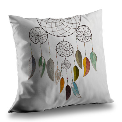 Dreamcatcher Gray Hygge Poly Twill Throw Pillow – Poly Twill Throw Pillow with Insert, Double-Sided Print
