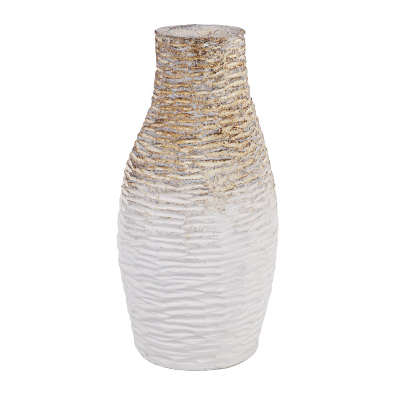 Vase en terre cuite moderne texturé pour décoration intérieure - Vase de table contemporain, 13.5" H x 6.5" W x 6.5" D