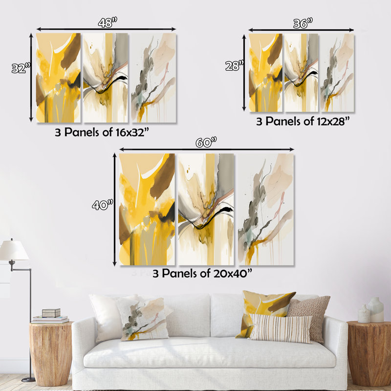 Moutarde jaune rétro II 3 pièces, H 40 po x l 60 po x P 1 po