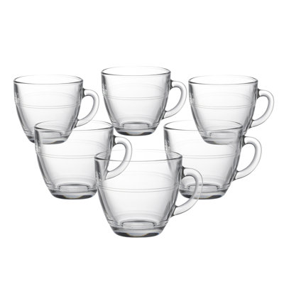 Gigogne Tempered Glass Mug Set, 7.75 oz (22cl), Made in France, Microwave & Dishwasher Safe, Set of 6