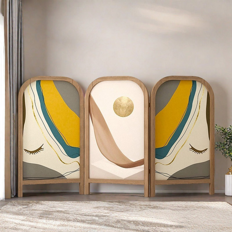 Écran d'art abstrait en bois massif minimaliste