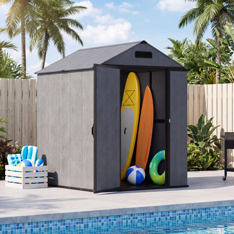 4 ft. W x 6 ft. D Resin Outdoor Storage Shed with Floor and Lockable Door, 4 ft. W x 6 ft. D