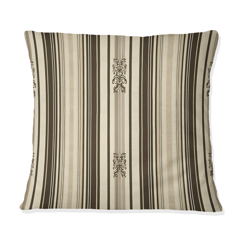 Brown Beige Stripe Pattern I - Traditional Throw Pillow, 18"H x 18"W