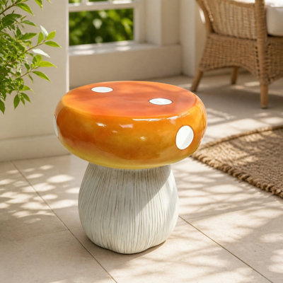 Tabouret décoratif en résine, motif champignon rouge, 33 x 34 cm, rouge