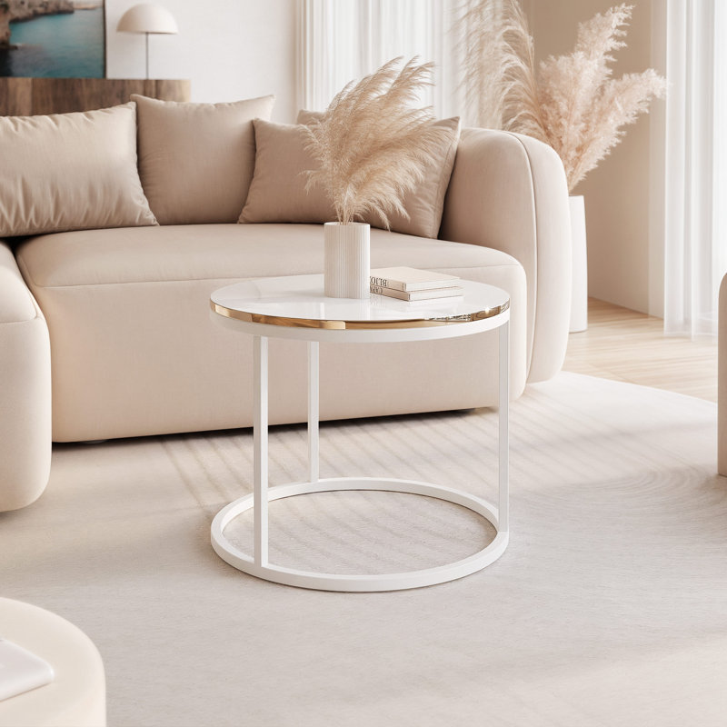 Coffee Table with Storage, White, White Gloss/Gold, 42 cm H x 50 cm L x 50 cm W