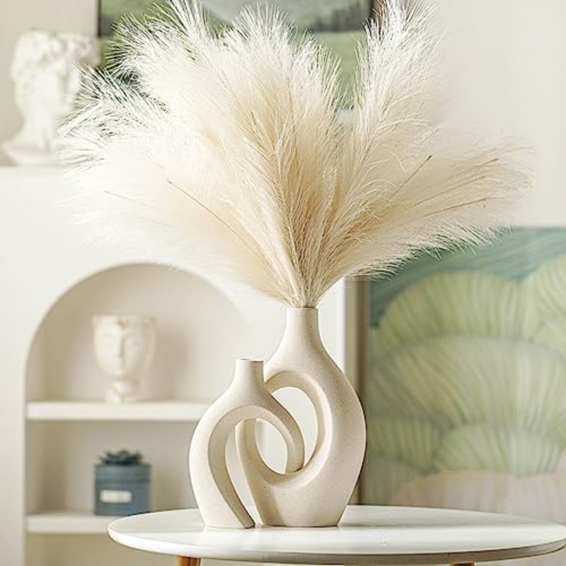 Ensemble de 2 vases en céramique Snuggle Hollow, H 5 po x l 11 po x P 13 po, Crème / Blanc