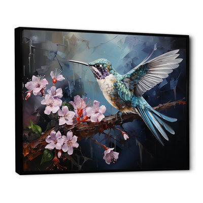 Colibri émeraude rose flottant - art mural grand colibri