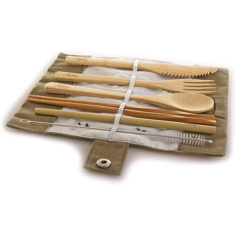 Ensemble de couverts en bambou 6 pièces, service pour 1 personne, Brun
