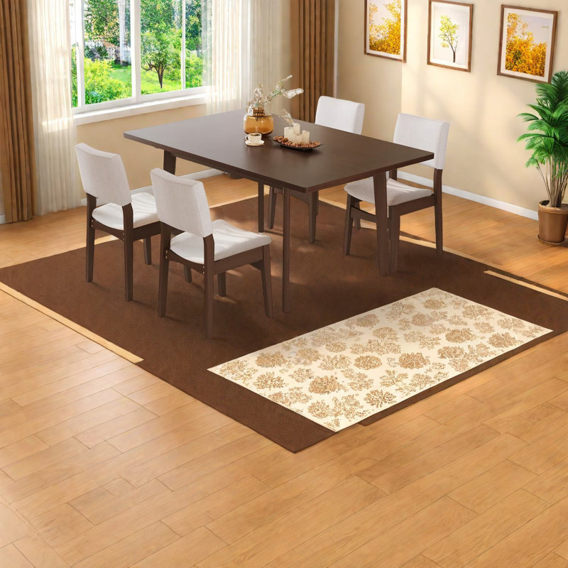 Space-saving Modern Dining Table Set, Solid Wood & Linen Chairs, Stylish For Kitchen