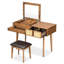 Meuble-lavabo classique en bois brun 43,3 po avec miroir rabattable, tabouret et trois tiroirs
