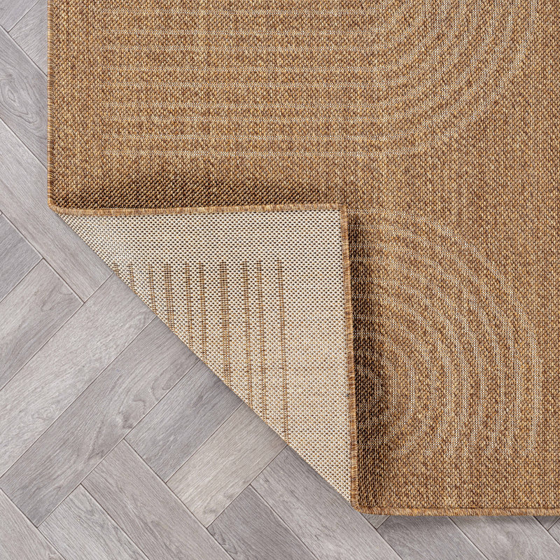 Geometric Border Sand/Natural Easy-Care Jute-Style Indoor/Outdoor Flat Woven Area Rug, Sand, Rectangle 5' x 7'