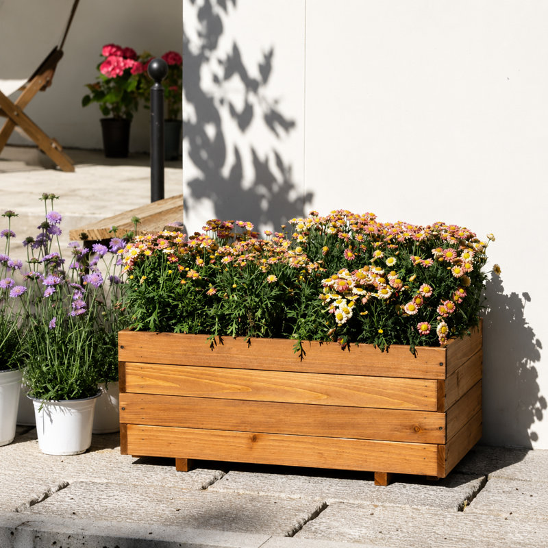 New Design Solid Wood Outdoor Planter Box, 12.6" H x 31.5" W x 15.7" D, Brown