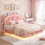 Lit flottant en velours avec tête de lit flottante avec rangement pour tête de lit, lumière DEL et prise de charge intégrée-584493529-584561816