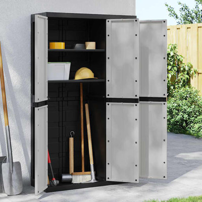 vidaXL Outdoor Storage Cabinet - Weather-Resistant Polypropylene / PP, Adjustable Shelves, Lockable, Compact Design for Garden/Balcony/Patio, Grey & Black, 38.2" x 14.6" x 65"