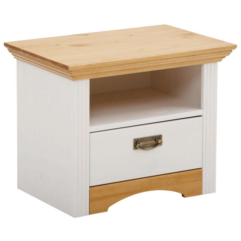 Luker 56cm W Solid Wood Bedside Table, White/Honey