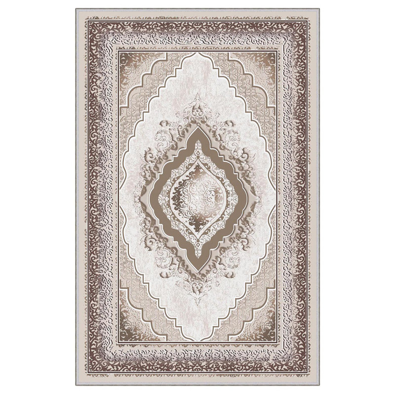 Tapis rectangulaire brun / blanc en polyester tissé à la machine 2 pi 7 po x 4 pi 11 po Matney