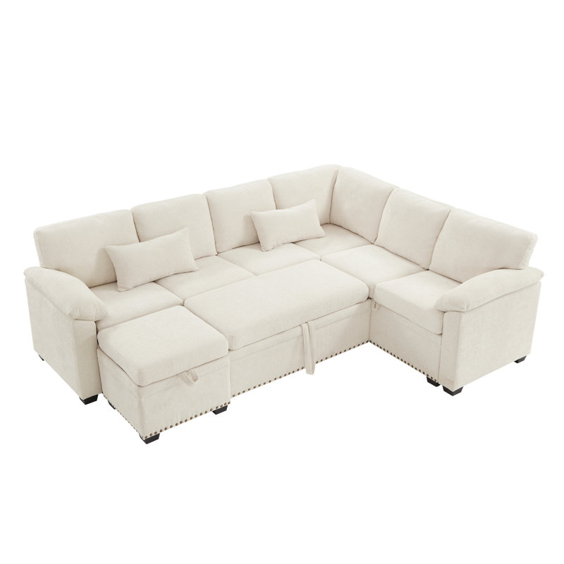 Canapé d'angle modulaire en L 97 po avec siège et repose-pieds de rangement en L 97 po, canapé d'angle en chenille avec 7 sièges et 2 coussins