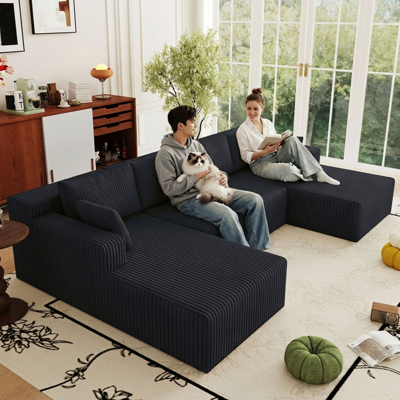 Canapé modulaire en forme de U de 124 po en velours côtelé de 124 po, canapé moderne modulaire à 4 places désossé avec 6 coussins, canapé rembourré en nuage à siège profond pour le salon, aucun assemblage requis