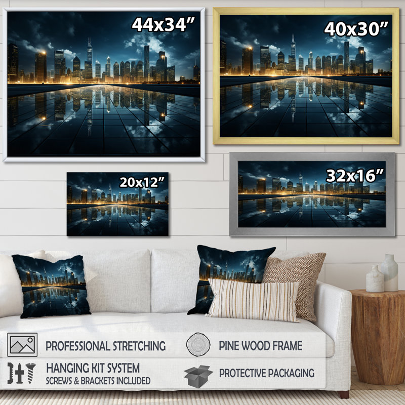 «Skyscrapers Majestic Heights I», reproduction sur toile, Cadre naturel flottant, H 34 po x l 44 po x P 1,5 po