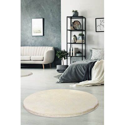 Tapis 100% acrylique de qualité supérieure, couleur écru, 35,4 po de diamètre | Hauteur des poils: 0,7 à 1,2 po, 3,2 lb / pied carré | Antibactérien, antidérapant, dessous lavable à la machine | Parfait pour le salon, la chambre à coucher et les