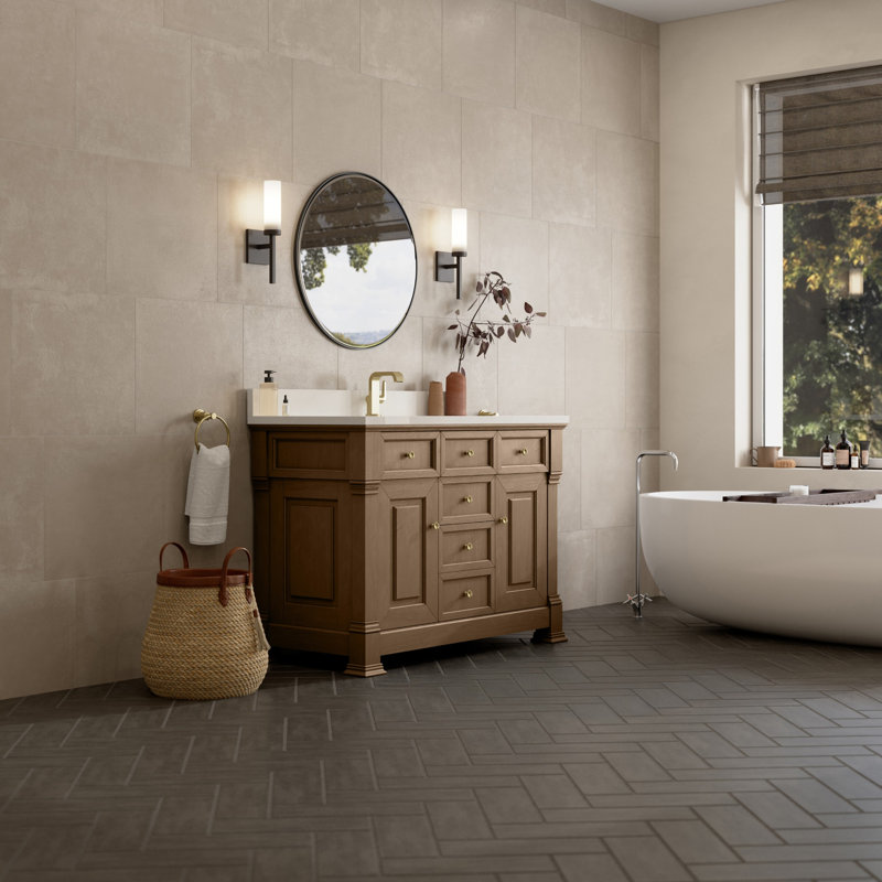 Brookfield 48'' W Single Vanity, Single Hole, White Zeus, Pecan