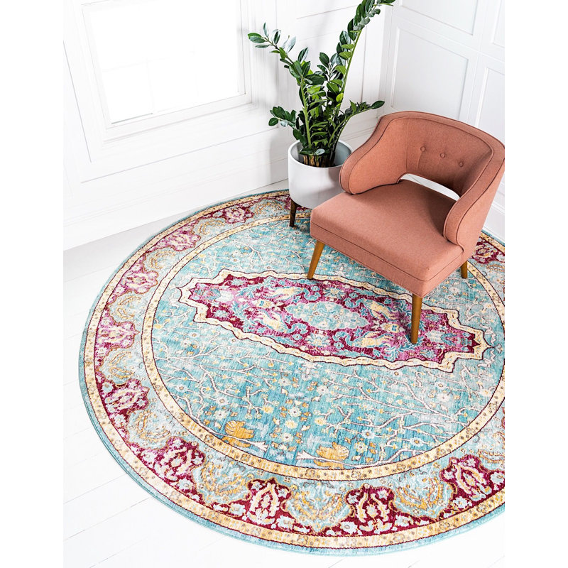 Tapis saphir de style sud-ouest Donminique, Rond 8 pi