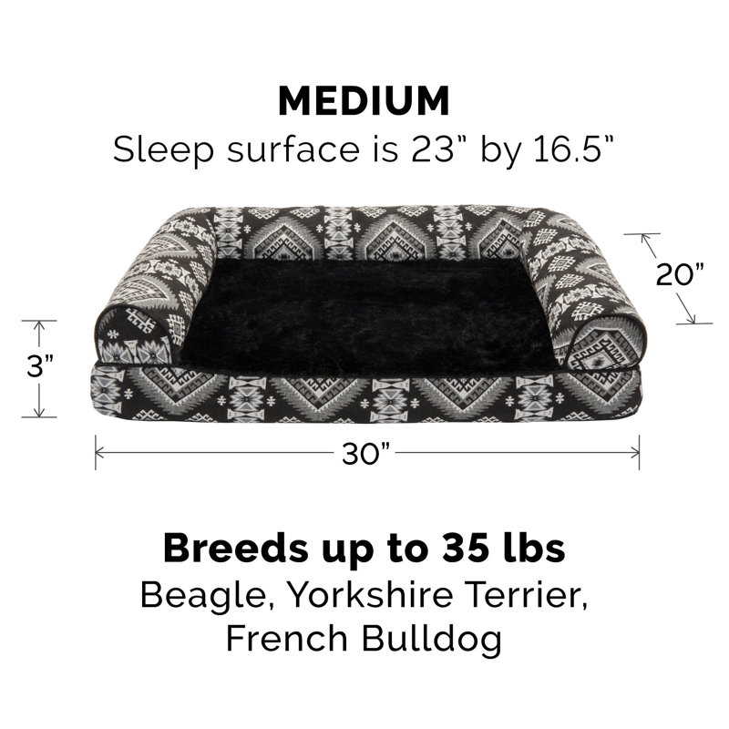 Orthopedic Polyester Pet Bed, Medium (30" W x 20" D x 6" H), Black Medallion , Orthopedic Foam