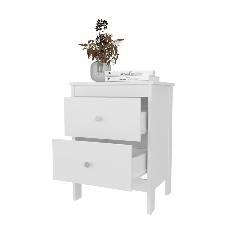 Table de chevet blanche à 2 tiroirs, structure, idéale pour l'organisation de la chambre à coucher, poignée classique, profondeur de 18,34 po, poids de l'ensemble de 58,43 lb