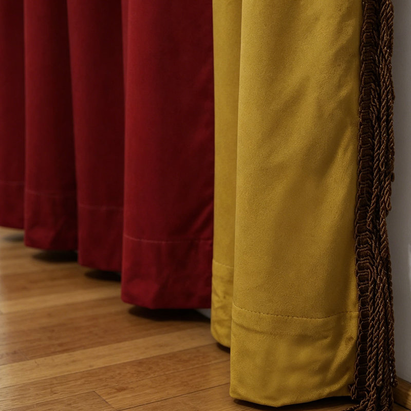 American Thick Velvet Red High-end Curtain Fabric Finished 2pc