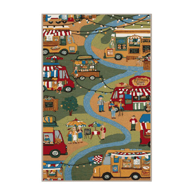 Machine Washable Transportation Brown Area Rug