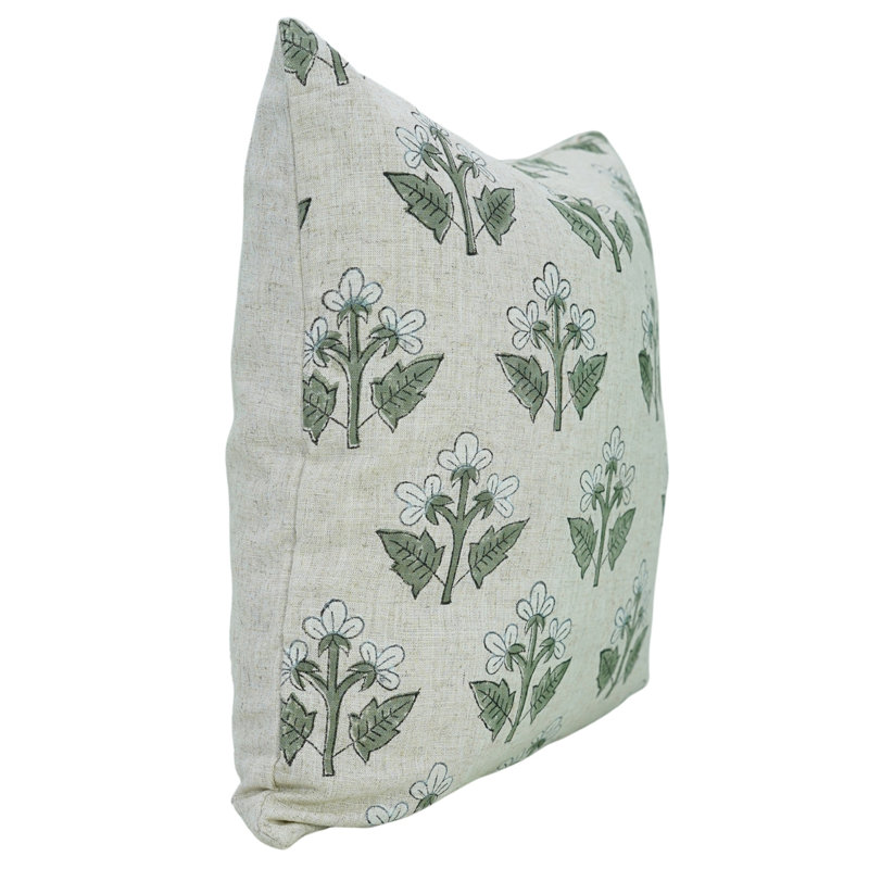 Housse de coussin en lin imprimée à la main Artisan, Carrée, H 24 po x l 24 po
