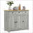 Sideboard with Solid Rubber Wood Top, Modern Distressed Light Gray Storage Cabinet | 3 Drawers | Engineered Wood | MDF-1227818373