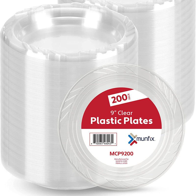 Assiette jetable en plastique pour 200 invités, H 9 po x l 9 po x P 9 po