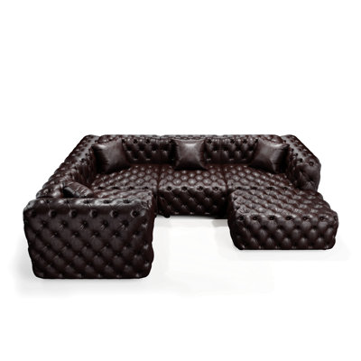 Ensemble de canapé moderne en forme de L de 103,8 po, canapé modulaire rembourré en similicuir 4 places avec conception touffetée à la main pure, 1 repose-pieds et 4 coussins, combinaison multiple pour le salon