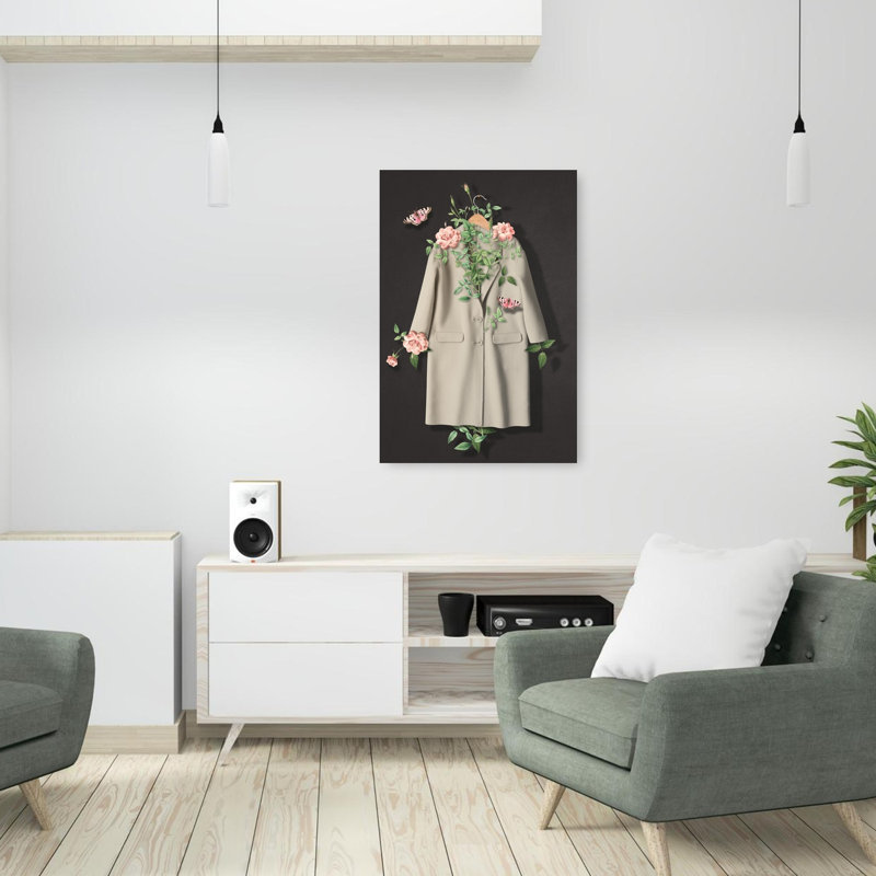 Elegant Floral Coat Delicate Elegant Romantic Butterfly Rose Flower Nature Wall Art Print 1 Piece Wrapped Canvas Wall Art
