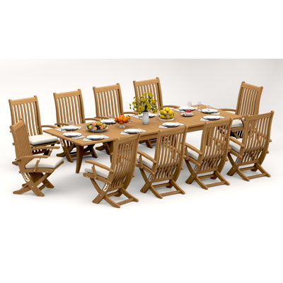 7 Pcs Grade-A Teak Wood Dining Set: 122" Atnas Double Extension Rectangle Table And Warwick Reclining Arm Chairs #11Wa2806