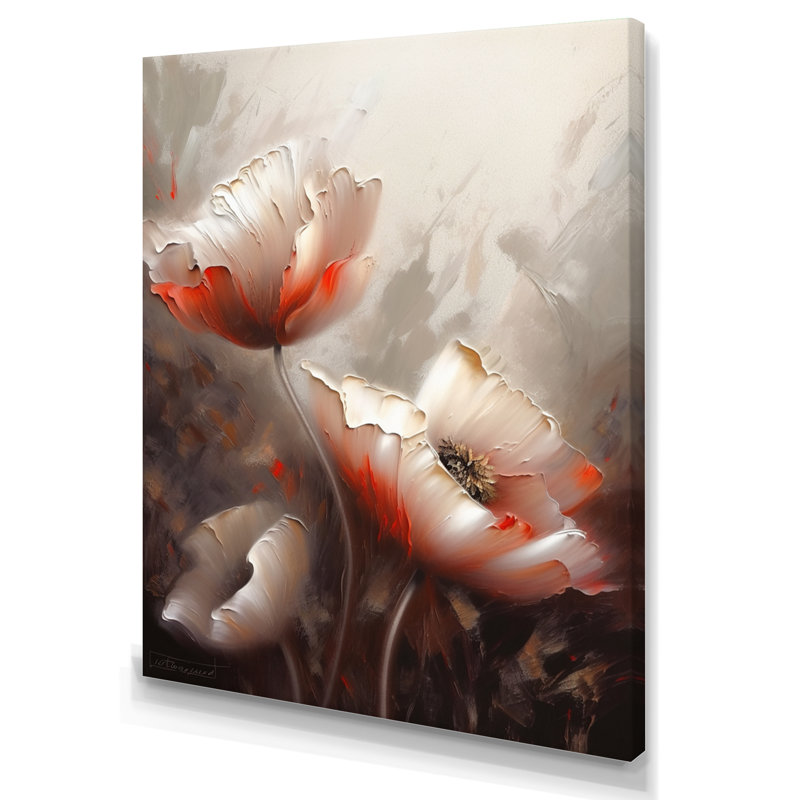 Crème délicates fleurs de coquelicot - impression, H 20 po x l 12 po x P 1 po, Toile tendue