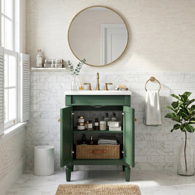 18 Inch French Style Bathroom Vanity Cabinet with Ceramic Sink, Soft-Closing Hinges & Adjustable Storage Shelf for Small Bathrooms