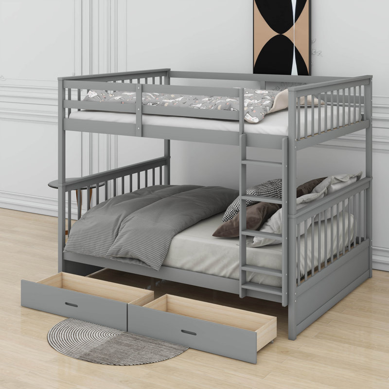 Lit superposé double au-dessus de double avec échelles et tiroirs, Gris